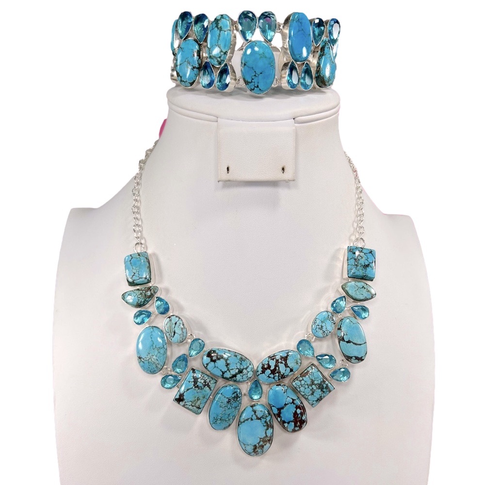 Turquoise 925 Gemstone Large Necklace & bracelet set
